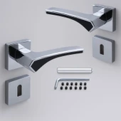 Rozetli Oda Kapı Kolu Sağa ve Sola Uygun Kare Siyah Krom Saten 1 Takım thumbnail 1