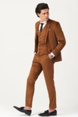 Plus Scorpion Taba Fitilli Kadife Erkek Takım Elbise – 3 Parça Yelekli, Şık ve Modern Slim Fit Kesim thumbnail 3