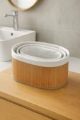 3 lü Bambu Sepet Seti - Doğal Katlanabilir,Dekoratif Organizer - Banyo Ve Ev Düzeni - 2
