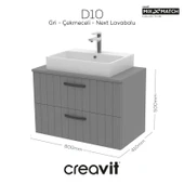 D10 Next Lavabo Dolabı İki Çekmeceli 80 cm Gri Lake Kapak thumbnail 1