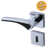 Rozetli Oda Kapı Kolu Sağa ve Sola Uygun Kare Siyah Krom Saten 1 Takım thumbnail 2