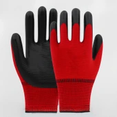 Nitril Kaplama İş Eldiveni 10 XL Yüksek Kavrama Esnek Konforlu Çalışma Eldiveni Kırmızı Siyah thumbnail 3