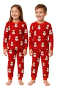 Unisex Yılbaşı Kardan Adam Desenli Çocuk Pijama Takımı thumbnail 7