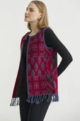 Desenli Bohem Yünlü Triko Yelek - Kırmızı thumbnail 5