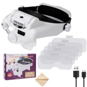 HyMark Kafa Bandı MG82000MC Büyüteç Gözlük LED Işıklı Şarjlı Pil Çoklu Değiştirilebilir Lens Ayarlanabilir - 1