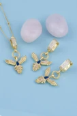 Gümüş Pazarım Safir Taşlı Altın Kaplama Anka Kuşu 925 Ayar Gümüş Set - 2