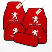 Kırmızı Renk Peugeot Araçlar İçin 5 Parça Halı Oto Paspas Kaymaz ve Dayanıklı Zemin Koruma Seti - 1