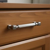 Mobilya Çekmece Mutfak Dolabı Dolap Kulpları Kulb 22.4 cm 128 mm Çizgili Krom Renk Metal Kulp thumbnail 2