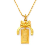 Altın Kaplama Kurdeleli Külçe Altın Kolye Ucu TGR-726 thumbnail 3