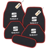 Antrasit Kırmızı Renk SEAT Logolu 5’li Oto Halı Paspas Takımı  Kaymaz Taban, Suya Dayanıklı, Kolay Temizlenebilir Araba Zemin Seti - 1