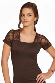 Berrak Kadın için Omuzları Dantelli Transparan Kısa Kollu T-Shirt 2184 thumbnail 3
