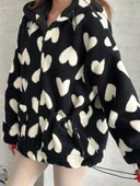 Kalp Desenli Kapüşonlu Mont thumbnail 6