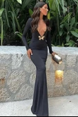 KADIN Yaz Katı Derin V Mermaid Elbise thumbnail 2