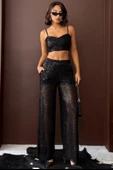 Kadın Payetli Geniş Paça Kadın Pantolon - Şık Gece Kombini thumbnail 2