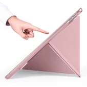 Apple iPad 7.Nesil 10.2 İnç 2019 Uyumlu Üçgen Katlanabilir Kalemlikli Standlı Akıllı Kılıf  Pembe thumbnail 5