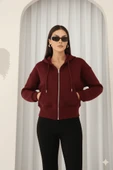 Kadın Fermuarlı Kapşonlu Beyaz Bol Crop Sweatshirt thumbnail 9