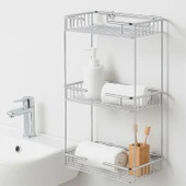 Banyo Duş Köşe Rafı Üç Katlı Kare Şampuanlık Krom Paslanmaz Metal Düzenleyici Raf Sistemi 50 cm thumbnail 6