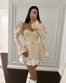 Dalgıç ve Jessica Kumaş Fermuarlı Gloplu kemerli Elbise thumbnail 1