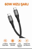 60W Type-C to Type-C Hızlı Şarj Kablosu %99 Daha Hızlı 3A Şarj Örgü Kablo SR Uç Koruması Dayanıklı ve Güvenli Kullanım - 3