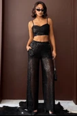 Kadın Payetli Geniş Paça Kadın Pantolon - Şık Gece Kombini thumbnail 1