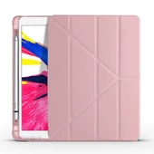 Apple iPad 7.Nesil 10.2 İnç 2019 Uyumlu Üçgen Katlanabilir Kalemlikli Standlı Akıllı Kılıf  Pembe thumbnail 4