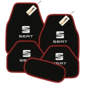 Siyah Kırmızı Renk SEAT Logolu 5’li Oto Halı Paspas Takımı Kaymaz Taban, Suya Dayanıklı, Kolay Temizlenebilir Araba Zemin Seti - 1