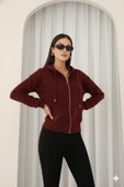 Kadın Fermuarlı Kapşonlu Beyaz Bol Crop Sweatshirt thumbnail 6