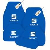 Mavi Renk SEAT Logolu 5’li Oto Halı Paspas Takımı  Kaymaz Taban, Suya Dayanıklı, Kolay Temizlenebilir Araba Zemin Seti - 1