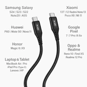 60W Type-C to Type-C Hızlı Şarj Kablosu %99 Daha Hızlı 3A Şarj Örgü Kablo SR Uç Koruması Dayanıklı ve Güvenli Kullanım - 4
