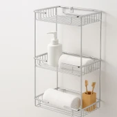 Banyo Duş Köşe Rafı Üç Katlı Kare Şampuanlık Krom Paslanmaz Metal Düzenleyici Raf Sistemi 50 cm thumbnail 2