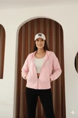 Kadın Fermuarlı Kapşonlu Beyaz Bol Crop Sweatshirt thumbnail 12