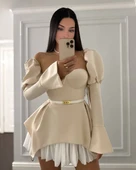 Dalgıç ve Jessica Kumaş Fermuarlı Gloplu kemerli Elbise thumbnail 3