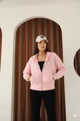 Kadın Fermuarlı Kapşonlu Beyaz Bol Crop Sweatshirt thumbnail 11