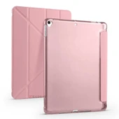 Apple iPad 7.Nesil 10.2 İnç 2019 Uyumlu Üçgen Katlanabilir Kalemlikli Standlı Akıllı Kılıf  Pembe thumbnail 1