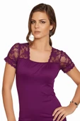 Berrak Kadın için Omuzları Dantelli Transparan Kısa Kollu T-Shirt 2184 thumbnail 2