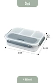 İronika Kaşık Çatallı Lunch Box Sızdırmaz Contalı Kapaklı 4 Bölmeli Beslenme Kabı - Gri thumbnail 4