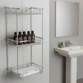 Banyo Duş Köşe Rafı Üç Katlı Kare Şampuanlık Krom Paslanmaz Metal Düzenleyici Raf Sistemi 50 cm thumbnail 4