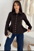 Kadın Altın Düğmeli Peplum Gömlek – Güçlü & Şehirli Stil thumbnail 1