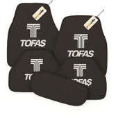 Antrasit Renk Tofaş Logolu 5 Parça Halı Oto Paspas Seti  Kaymaz, Su Geçirmez ve Şık Tasarımlı Araç Halı Paspası - 1