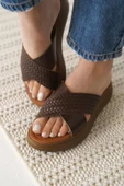Fayn Acı Kahve Örgü Desenli Hakiki Deri Terlik thumbnail 3