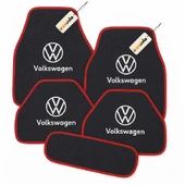 Antrasit Kırmızı Renk Volkswagen Logolu Oto Halı Paspas Takımı 5 Parça, Araca Uyumlu, Dayanıklı ve Estetik - 1