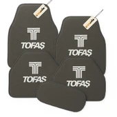 Gri Renk Tofaş Logolu 5 Parça Halı Oto Paspas Seti  Kaymaz, Su Geçirmez ve Şık Tasarımlı Araç Halı Paspası - 1