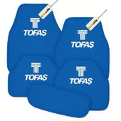 Mavi Renk Tofaş Logolu 5 Parça Halı Oto Paspas Seti Kaymaz, Su Geçirmez ve Şık Tasarımlı Araç Halı Paspası - 1