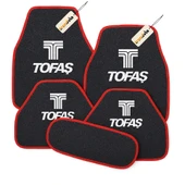 Antrasit Kırmızı Renk Tofaş Logolu 5 Parça Halı Oto Paspas Seti  Kaymaz, Su Geçirmez ve Şık Tasarımlı Araç Halı Paspası - 1