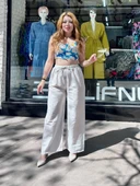 Bağcıklı keten pantolon krem - 2