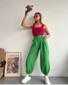 Şalvar pantolon yeşil s23202 - 2