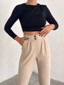 örme krep pantolon çift düğmeli - 3