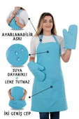 Simple 3lü Set Ayar Askılı Cepli Mutfak Önlüğü Seti (2 ELDİVEN) Şef Garson Kafe Aşçı Barista - 9