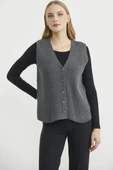 Selanik Örgü Düğmeli Yünlü Triko Yelek - Koyu Gri thumbnail 2