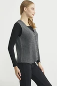 Selanik Örgü Düğmeli Yünlü Triko Yelek - Koyu Gri thumbnail 4